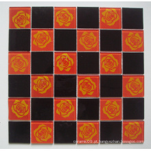 Vermelho / preto vidro de mosaico com padrão de flor (TM8025)